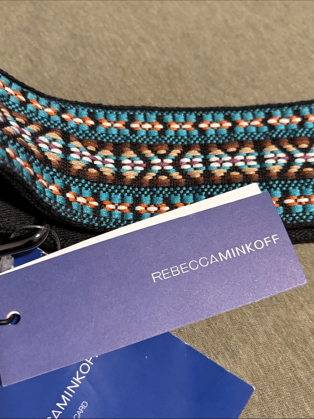 Rebecca Minkoff Teal Brown Black Woven guitar / bag Strap nwt